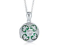 Bling Jewelry Personalized BFF Vintage Style Lucky Green Enamel Shamrock Clover Round Celtic Irish Two Photo Round Memorial Hold Pictures Locket Necklace For Women .925 Sterling Silver Customizable