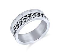 Bling Jewelry Personalized Biker Rope Chain Cable Atlas Numeral Mens Wedding Band Ring For Men Women Oxidized Silver Tone Stainless Steel 8MM Wide