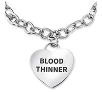 Bling Jewelry Personalized Blood Thinner Medical ID Link Chain Bracelet Heart Shape Charm Tag For Women Teen Stainless Steel 7 Inch Custom Engraved