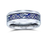 Bling Jewelry Personalized Blue Celtic Knot Dragon Inlay Couples Titanium Wedding Band Rings Comfort Fit 8MM Custom Engraved