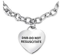 Bling Jewelry Personalized DNR-Do Not Resuscitate Medical ID Link Chain Bracelet Heart Shape Charm Tag For Women Teen Stainless Steel 7 Inch Custom Engraved