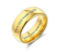 Bling Jewelry Personalized Dome Couples Titanium Wedding Band Polished Gold Plated Ring For Men For Women 8MM Custom Engraved