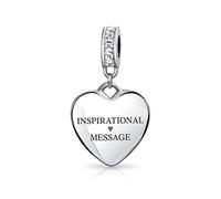 Bling Jewelry Personalized Engravable Initial Monogram Clear Crystal Accent Bale Heart Shape Dangle Bead Charm .925 Sterling Silver For Women Teen European Bracelet Custom Engraved