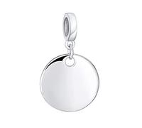 Bling Jewelry Personalized Engravable Initial Monogram Round Circle Disc Shape Dangle Bead Charm .925 Sterling Silver For Women Teen European Bracelet Customizable