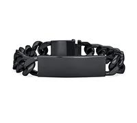 Bling Jewelry Personalized Engravable Mens Solid Name Bar Plated Identification ID Bracelet For Men Figaro Chain Link Black Ip Plated Stainless Steel
