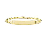 Bling Jewelry Personalized Engravable Men's Solid Name Bar Plated Identification ID Bracelet For Men Boys Cuban Curb Chain Link 18K Yellow Gold Plated 8.5 Inch
