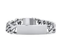 Bling Jewelry Personalized Engravable Mens Solid Name Bar Plated Identification ID Bracelet For Men Curb Chain Link Silver Tone Stainless Steel