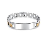 Bling Jewelry Personalized Engrave Name Bar Identification ID Bracelet Cross X Link Band For Men Two Tone Matte Gold Plated Stainless Steel 8 Inch
