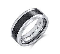 Bling Jewelry Personalized Geometric Pattern Grey Black Carbon Fiber Inlay Couples Titanium Wedding Band Rings 8MM Custom Engraved