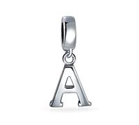 Bling Jewelry Personalized Gift Block Letter A Alphabet Initial Dangle Charm Bead For Women For Teen .925 Sterling Silver For European Bracelet