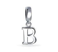 Bling Jewelry Personalized Gift Block Letter B Alphabet Initial Dangle Charm Bead For Women For Teen .925 Sterling Silver For European Bracelet