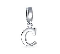 Bling Jewelry Personalized Gift Block Letter C Alphabet Initial Dangle Charm Bead For Women For Teen .925 Sterling Silver For European Bracelet