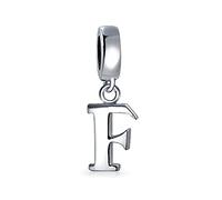 Personalized Gift Block Letter F Alphabet Initial Dangle Charm Bead For Women For Teen .925 Sterling Silver For European Bracelet