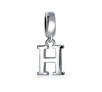 Bling Jewelry Personalized Gift Block Letter H Alphabet Initial Dangle Charm Bead For Women For Teen .925 Sterling Silver For European Bracelet