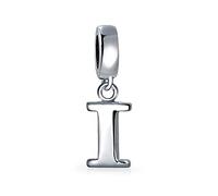 Bling Jewelry Personalized Gift Block Letter I Alphabet Initial Dangle Charm Bead For Women For Teen .925 Sterling Silver For European Bracelet