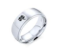 Bling Jewelry Personalized Good Luck Celtic Irish Shamrock Four Leaf Clover Wedding Band Ring for Men for Women Matte Finish Silver Tone Stainless Steel