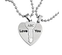 Bling Jewelry Personalized I Love You Couples BFF 3PC Puzzle Heart Key Pendant Necklace For Women Stainless Steel Custom Engraved
