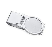 Bling Jewelry Personalized Large Wide Strong Simple Round Circle Fold Over Hinged Style Men Money Clip Card Holder for Men Teens Father Silver Tone Stainless Steel Customizable