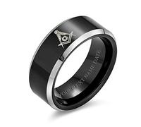 Bling Jewelry Personalized Laser Etched Square & Compass Freemason Masonic Black Titanium Band Ring For Men 8MM Custom Engraved