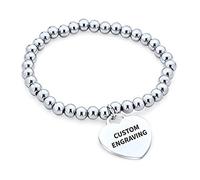 Bling Jewelry Personalized Medical ID Stretch Bead Bracelet Heart Shape Charm Tag For Women Teen Stainless Steel Custom Engraved