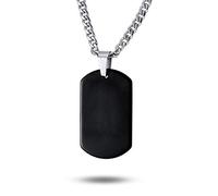Bling Jewelry Personalized Medium Plain Simple Basic Cool Men's Engravable Black Dog Tag Pendant Necklace For Men Teens IP Stainless Steel 24 Inch Chain