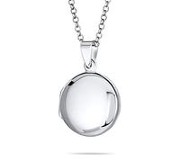 Bling Jewelry Personalized Medium Simple Plain Dome Round Circle Photo Lockets for Women and Teens Polished .925 Silver Locket Necklace Pendant Hold Pictures