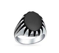 Bling Jewelry Personalized Men's Animal Claw Set Large Oval Cabochon Gemstone Black Onyx Signet Statement Western Ring For Men Oxidized .925 Silver Handmade In Turkey Customizable