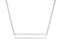 Bling Jewelry Personalized Message Initials Simple Geometric Minimalist Engravable 3 Sided Tube Horizontal Bar Pendant Necklace For Women For Teen .925 Sterling Silver
