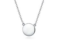 Bling Jewelry Personalized Minimalist Round Circle Disc Geometric Engravable Monogram Alphabet A-Z Initial Station Pendant Necklace For Women For Teen .925 Sterling Silver