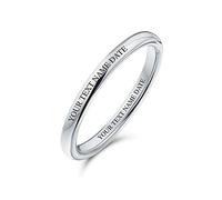 Bling Jewelry Personalized Minimalist Thin Stackable Titanium Wedding Band Ring For Men Women Silver Tone 2MM Custom Engraved