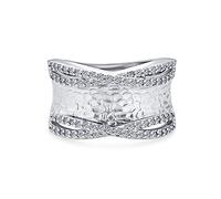 Bling Jewelry Personalized Modern Criss Cross Style CZ Accent Band Fashion Statement Brushed Hammered Matte Finish Wide Band Ring For Women Silver Plated Brass Customizable