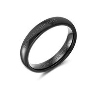 Bling Jewelry Personalized Plain Simple Dome Black Couples Titanium Wedding Band Ring For Men Women Comfort Fit 4MM Custom Engraved