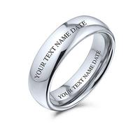 Bling Jewelry Personalized Plain Simple Dome Couples Titanium Wedding Band Rings Polished Silver Tone Comfort Fit 6MM Custom Engraved