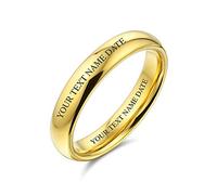 Bling Jewelry Personalized Plain Simple Thin Dome Couples Titanium Wedding Band Polished Gold Plated Ring 4MM Custom Engraved