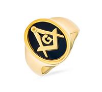 Bling Jewelry Personalized Secret Society Square Compass Signet Freemason Masonic Ring Gold Plated Stainless Steel Custom Engraved