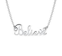 Bling Jewelry Personalized Sideways Station Necklace Dainty Cursive Script Letters Inspirational Believe Word Necklace Pendant For Women Teens Girlfriend Polished .925 Sterling Silver