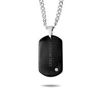Bling Jewelry Personalized Simple Basic Mens Engravable Black Dog Tag Pendant Necklace For Men CZ Accent Stainless Steel 24 Inch Chain Custom Engraved