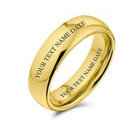Bling Jewelry Personalized Simple Dome Couples Titanium Wedding Band Gold Plated Ring For Men For Women 6MM Custom Engraved