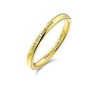 Bling Jewelry Personalized Simple Stackable Dome Couples Titanium Wedding Band Polished Gold Plated Ring 2MM Custom Engraved
