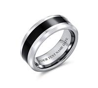 Bling Jewelry Personalized Simple Two Tone Black Center Couples Titanium Wedding Band Ring Beveled Edge 8MM Custom Engraved
