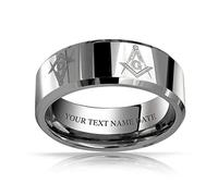Bling Jewelry Personalized Square & Compass Freemason Masonic Titanium Wedding Band Ring Silver Tone Comfort Fit 8MM Custom Engraved