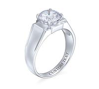 Bling Jewelry Personalized Statement Cubic Zirconia Wide Band CZ Solitaire Engagement Ring Plus Size Men's Women Unisex Silver Plated Brass Polished Finish Custom Engraved