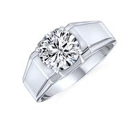 Bling Jewelry Personalized Statement Cubic Zirconia Wide Band CZ Solitaire Engagement Ring Plus Size Men's Women Unisex Silver Plated Brass Polished Finish Customizable