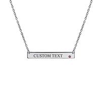 Bling Jewelry Personalized Thin Sideways Flat Bar Pendant Red Birth Month July Crystal Necklace Sterling Silver Custom Engraved