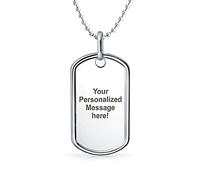 Bling Jewelry Personalized Traditional Mens Large Army Military Dog Tag Pendant Necklace For Men Teens .925 Sterling Silver Long Bead Ball Chain 20 Inch Custom Engraved