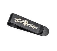 Personalized Two Tone Asian Style Black Grey Slender Strong Dragon Men Money Clip Card Holder Gift Father Laser Etched Black IP Stainless Steel Customizable