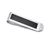 Personalized Two Tone Black Weave Design Slim Strong Carbon Fiber Men Money Clip Card Holder Gift Father Silver Tone Stainless Steel Customizable