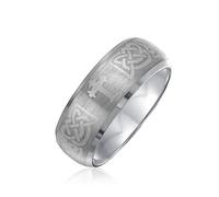 Bling Jewelry Personalized Unisex Couples Irish Viking Celtic Infinity Etched Irish Celtic Knot Maltase Cross Wedding Band Rings Titanium Wide For Men Women Matte Silver Tone 8 MM Custom Engraved