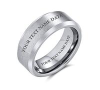 Bling Jewelry Personalized Wide Polished Beveled Edge Brushed Matte Couples Silver-Tone Titanium Wedding Band Ring For Men 8MM Custom Engraved