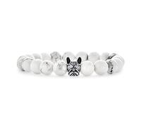 Pet Animal Charm Frenchie Dog Boxer Gemstone White Howlite Bead Stretch French Bulldog Bracelet for Women Teens Oxidized Silver Plated Adjustable